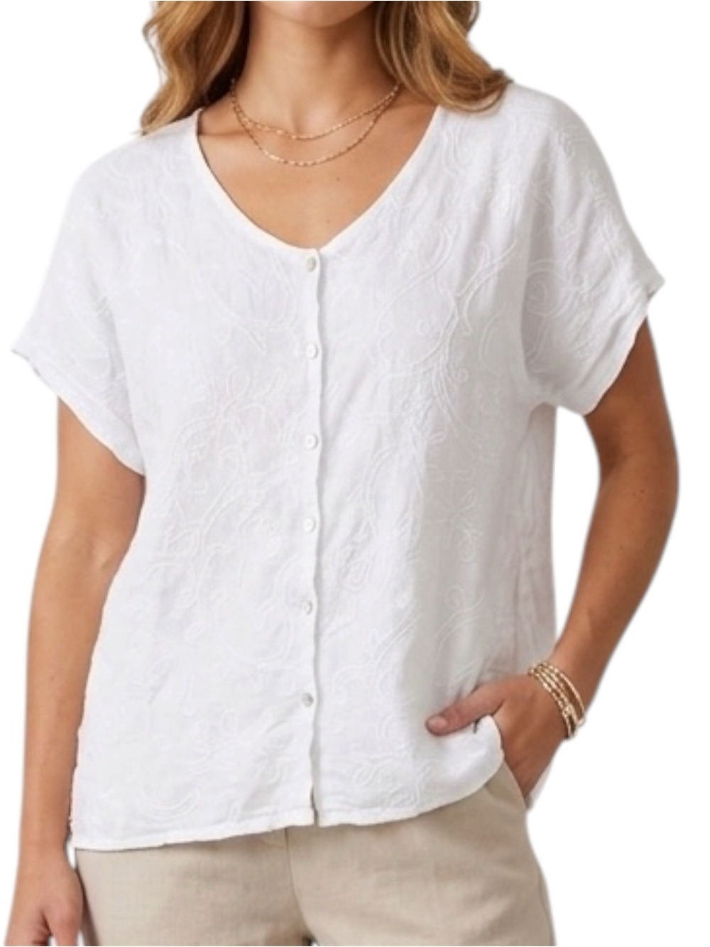 Valentina Naldi Linen Blouse Size 1X White